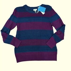 Market & Spruce Purple & Blue Open Stitch Color Block Sweater Size M NWT